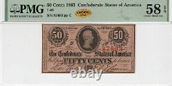 T-63 PF-2 1864 $0.50 Confederate Paper Money PMG Ch About Unc 58 EPQ CHOICE