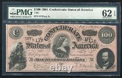 T-65 1864 $100 Csa Confederate States Of America Currency Note Pmg Unc-62epq
