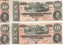 T-68 $10 1864 Confederate States Currency Civil War 6 CONSECUTIVE NOTES UNC