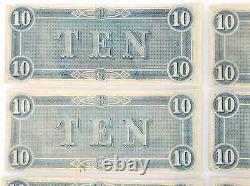 T-68 $10 1864 Confederate States Currency Civil War 6 CONSECUTIVE NOTES UNC
