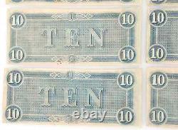 T-68 $10 1864 Confederate States Currency Civil War 6 CONSECUTIVE NOTES UNC