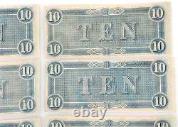 T-68 $10 1864 Confederate States Currency Civil War 6 CONSECUTIVE NOTES UNC