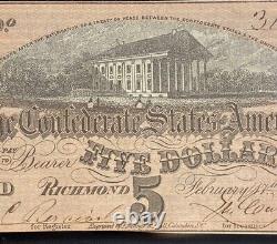 T-69 $5 1864 Confederate States Bank Note Civil War Confederacy Money PMG UNC 62