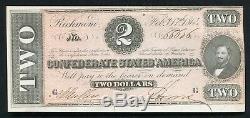 T-70 1864 $2 Two Dollars Csa Confederate States Of America Currency Note Unc