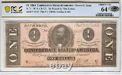 T-71 PF-9 1864 $1 Confederate Paper Money PCGS-B Choice Unc 64 PLUS