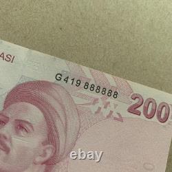 Turkey 200 Lira Solid 8 Lucky NO 888888 Banknote Currency UNC
