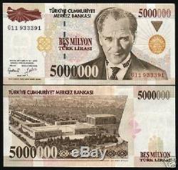 Turkey 5000000 Lira P210 1997 5 Million Ataturk Mausoleum Unc Currency 10 Notes
