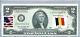 Two Dollar Bill Us Currency Notes Federal Reserve Bank $2 Gem Unc Flag Belgium