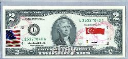 Two Dollar Bill Unc Paper Money US Currency Notes Business Gift Flag Singapore