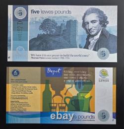 UK Lewes 1 5 10 21 Pound UNC Local Currency 4th Issue Banknote Set 10 pcs