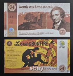 UK Lewes 1 5 10 21 Pound UNC Local Currency 4th Issue Banknote Set 10 pcs
