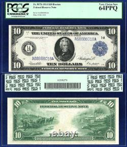 USA 1914 FEDERAL RESERVE $10 FR. 907b BOSTON PCGS CHOICE UNC 64 PPQ
