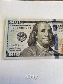 US $100 Currency Radar Repeater Trinary 2017A Currency Note Near UNC