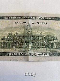 US $100 Currency Radar Repeater Trinary 2017A Currency Note Near UNC