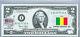 Us Currency Notes Federal Reserve Bank 2 Dollar Bill Unc Business Gift Flag Mali
