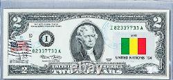 US Currency Notes Federal Reserve Bank 2 Dollar Bill Unc Business Gift Flag Mali