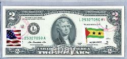 US Currency Notes Two Dollar Bill Paper Money $2 Gem Unc Flag Sao Tome Principe