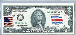 US Currency Paper Money Unc Two Dollar Stamp $2 Lucky Money Note Flag Costa Rica