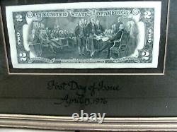 U. S. Currency 6 sequential, $2.00 bills unc, framed, day of issue, 4/13/76