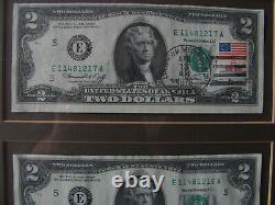 U. S. Currency 6 sequential, $2.00 bills unc, framed, day of issue, 4/13/76