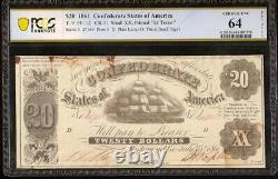 Unc 1861 $20 Confederate States Currency CIVIL War Note Money T-9 Pcgs 64