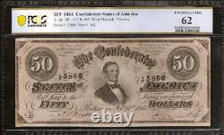 Unc 1864 $50 Dollar Bill Confederate States Note CIVIL War Money T-66 Pcgs 62