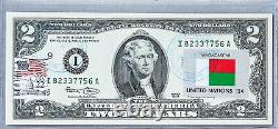 United States Note Currency Paper Money Unc 2 Dollar Bill Stamp Flag Madagascar