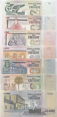 Uruguay 20 2000 Pesos 7 Piece Banknotes Set 2014-15 UNC Currency