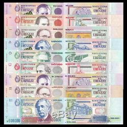 Uruguay 9 PCS Banknotes Paper Money 1000-500000 Nuevos Pesos Currency UNC