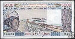 WEST AFRICAN STATES Ivory Coast 5000 FRANCS P-108A 1990 CURRENCY UNC BILL NOTE