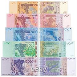 W Africa Mali 5 PCS Banknotes Collect 500-10000 France MLI Real Currency UNC