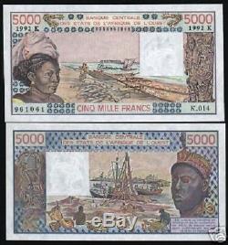 West African States Senegal 5000 Francs P708k 1992 Boat Unc Currency Money Bill
