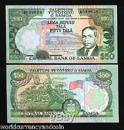 Western Samoa 50 Tala P29 1990 King Flag Unc Rare A Prefix Currency Bill Note