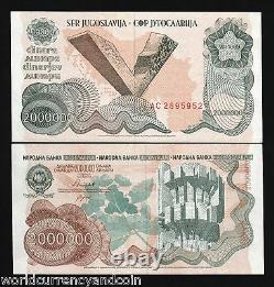YUGOSLAVIA 2000000 DINARA P100 1989 V3 2 MILLION UNC CURRENCY Serbia BILL NOTE