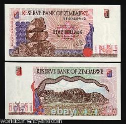 ZIMBABWE 5 DOLLARS P-5 B 1997 Replacement DEER DARK PRINT UNC CURRENCY BANKNOTE