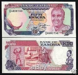 Zambia Africa 50 Kwacha P33 1991 Butterfly Zebra Unc Rare Currency Money 10 Note
