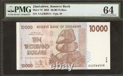 Zimbabwe 10000 DOLLARS P-72 2008 PMG 64 UNC Zimbabwean World Currency Money NOTE