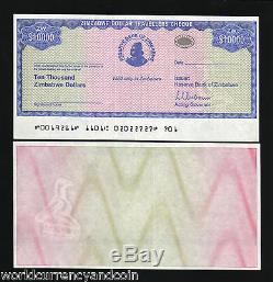 Zimbabwe 10000 Dollars P17 2003 Unc Travelers Check Rare Currency Money Banknote
