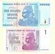 Zimbabwe 100 Trillion Aa 2008 P91 & 1 Dollar Aa 2007 P65 Unc Currency Bills