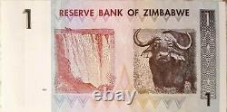 Zimbabwe 100 Trillion AA 2008 P91 & 1 Dollar AA 2007 P65 UNC currency bills