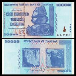 Zimbabwe 100 Trillion Dollar -AA 2008 P91 consecutive UNC currency note 1 note