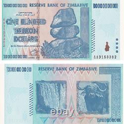 Zimbabwe 100 Trillion Dollars 2008 AA P-91 Banknote UNC Rare Z$100T Currency ZIM