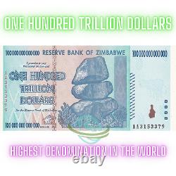 Zimbabwe 100 Trillion Dollars 2008 AA P-91 Banknote UNC Rare Z$100T Currency ZIM