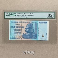 Zimbabwe 100 Trillion Dollars Banknote 2008 P91 Mint UNC PMG 65 EPQ Currency
