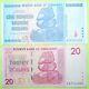 Zimbabwe 100 Trillion Dollars Currency 2008 Aa Unc + Free $20 Banknote