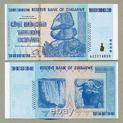 Zimbabwe 100 Trillion Dollars x 5 pcs AA 2008 P91 consecutive UNC currency bills