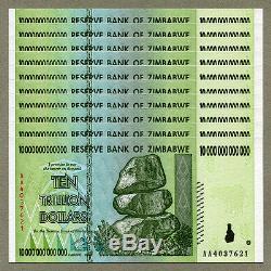 Zimbabwe 10 Trillion Dollars x 10 pcs AA 2008 P88 consecutive UNC currency bills