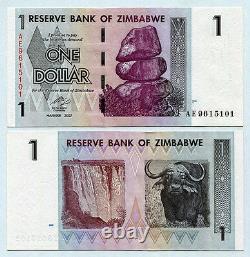Zimbabwe 1 Cent, 1 Dollar & 100 Trillion Dollars P33 P65 P91 UNC currency bills