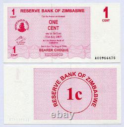 Zimbabwe 1 Cent, 1 Dollar & 100 Trillion Dollars P33 P65 P91 UNC currency bills