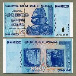 Zimbabwe 1 Cent, 1 Dollar & 100 Trillion Dollars P33 P65 P91 UNC currency bills